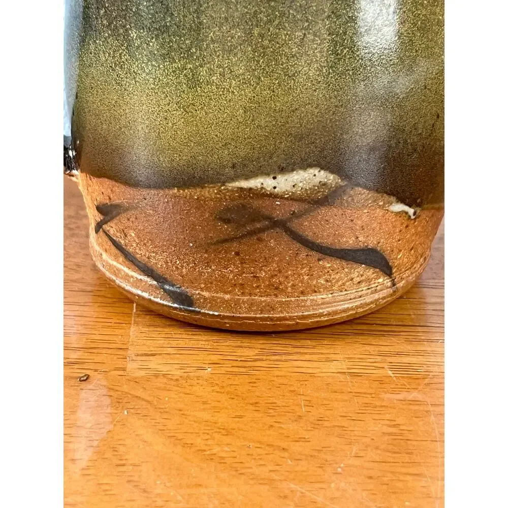 VTG Art Pottery Stoneware Coffee Mug Olive Brown Glaze Handmade Southwestern